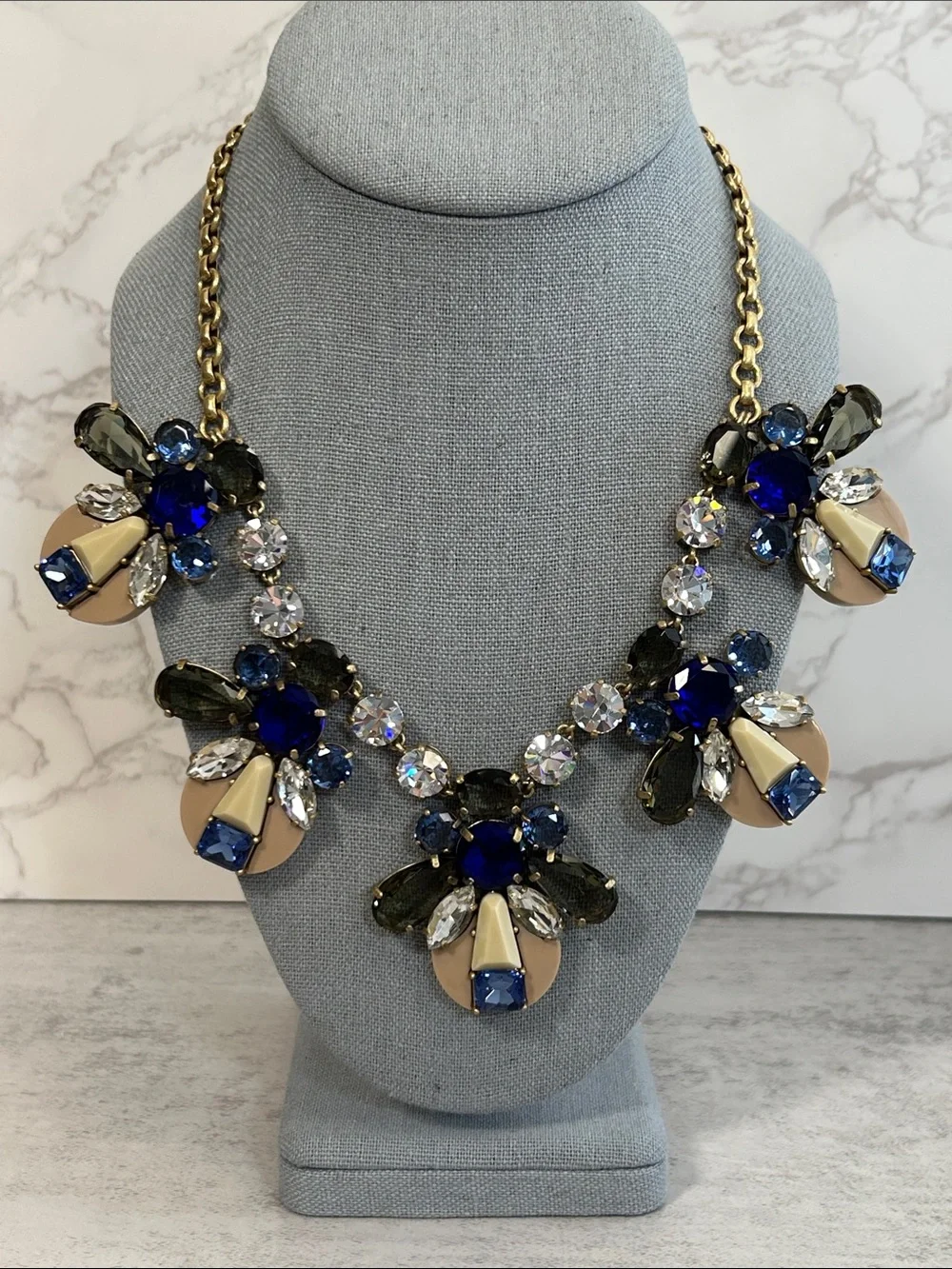 J. Crew Blue, Cream & Gold Floral Statement Necklace